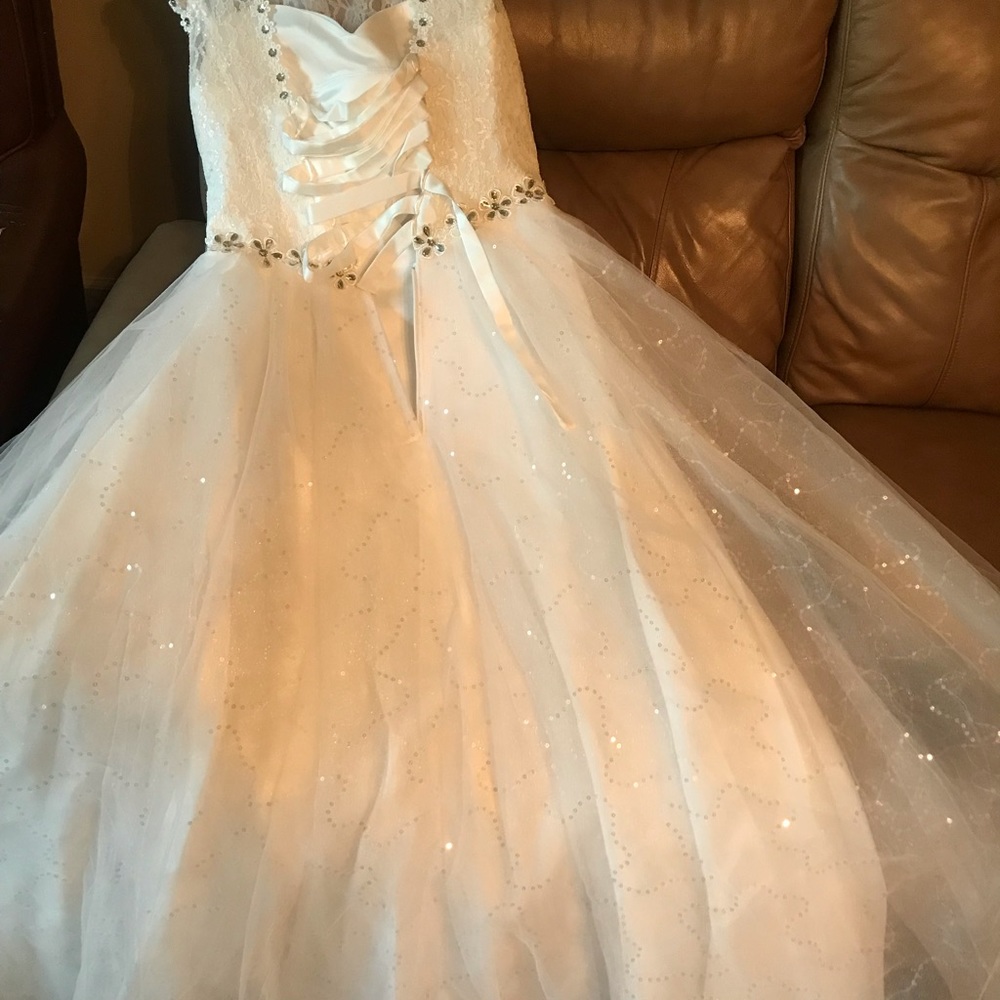 White wedding prom pageant dress